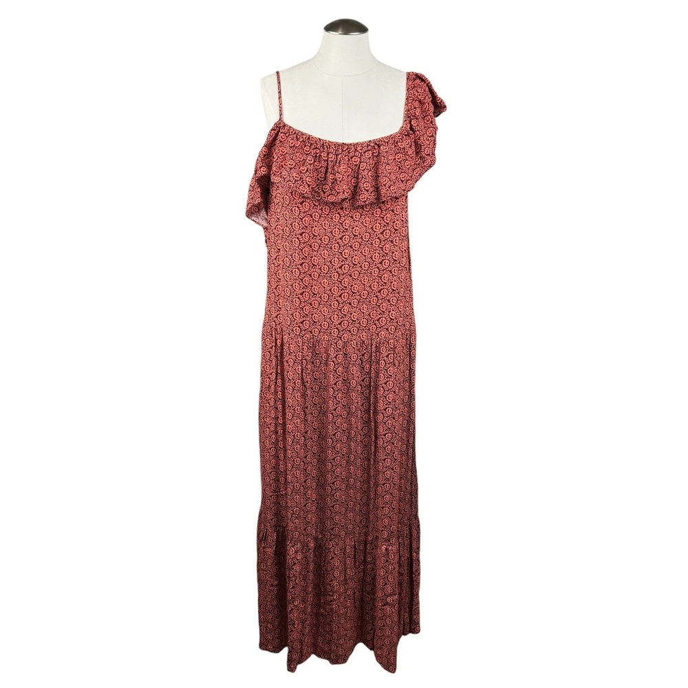 Rebecca Minkoff Women's‎ Melon Floral Print Maxi Lapaz Dress Ruffle Shoulder 10